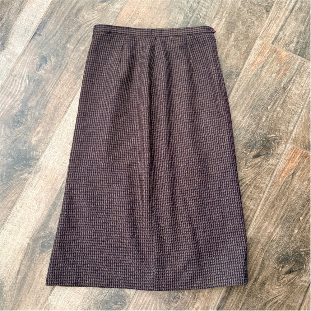 Jones New York Vintage Dark Academia Houndstooth Wool Midi Pencil Skirt,Brown,10